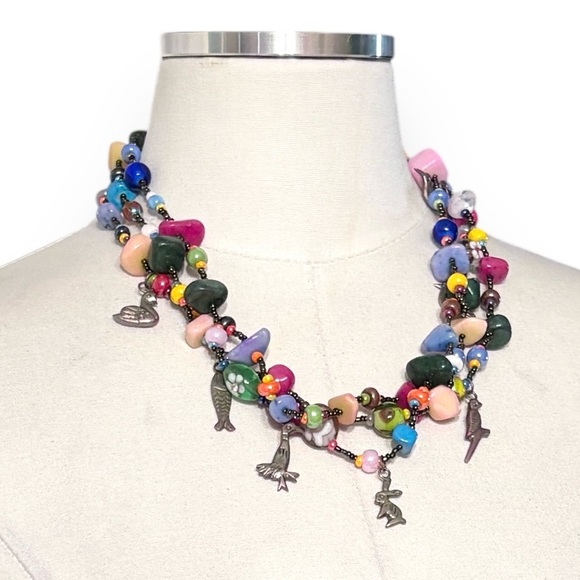 Jewelry - Multi-Strand Beaded Necklace - Charms, Semi-Precious Stones, Glass & Cze…